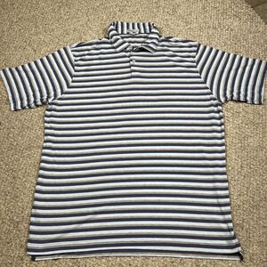 Peter Millar Polo Shirt Men’s XL Blue Gray Stripes Stretch Golf